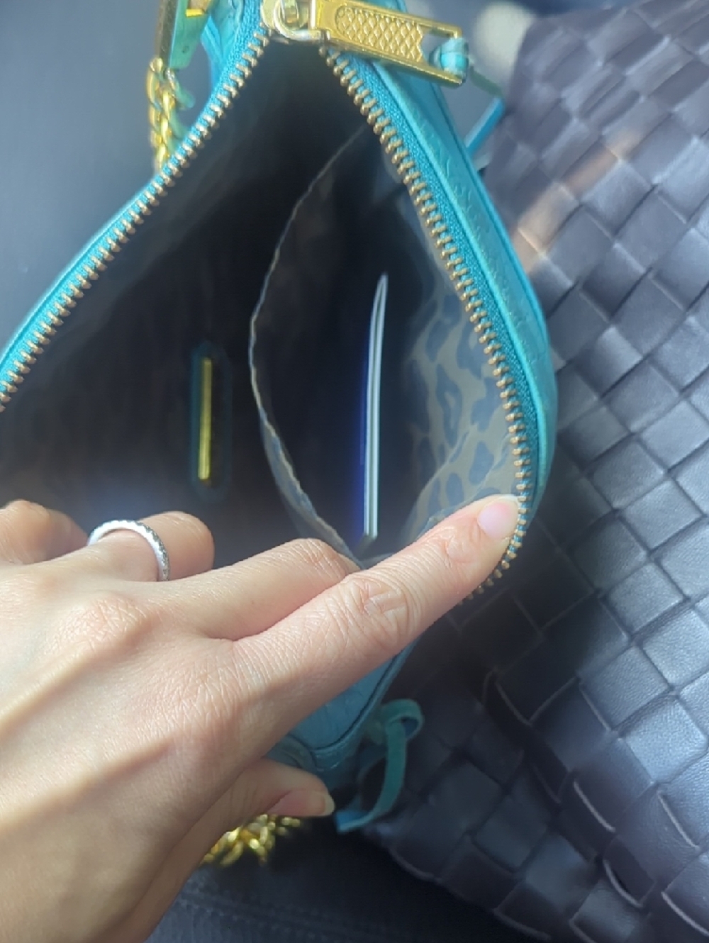 Teal Leather Crossbody Bag with Gold Hardware - Picture 6 of 7